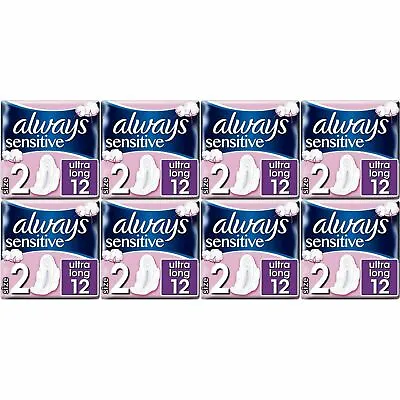 £12.94 • Buy 96 X Always Sensitive Long Ultra Plus (Size 2) - Sanitary Towels/Pads With Wings