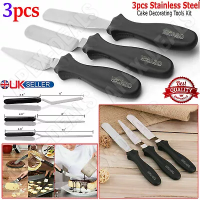 £3.89 • Buy Set Of 3 Icing Spatulas Cake Decorating Angled Palette Knife Cranked Sugarcraft