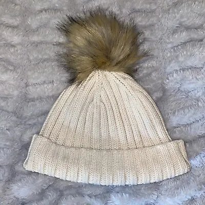 J. Crew  Ivory Ribbed Pom Pom Beanie Winter Hat • $12
