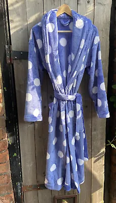 Marks Spencer 8 / 10 Super Soft  Blue  White Polka Dots Spots Dressing GOWN NEW • £7.50