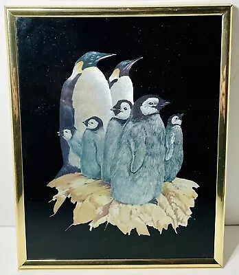 Vintage Kafka Penguins Iridescent Foiled Foil Framed Art 8 X10  1985 #2898 • $19.99