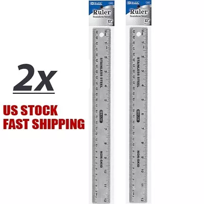 Lot Of 2 Stainless Steel Quality Non-Skid Back Straight Ruler 12  (30cm) • $8.89