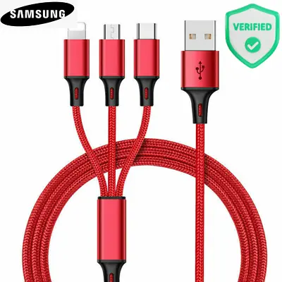 Universal 3 In 1 Multi USB Cable Charger Lead For IOS Android & Samsung Phone • £3.29