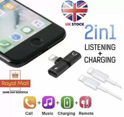 Dual 2 In 1 Headphone Adapter Splitter Audio & Charger For IPhone 7-11 And I Pad • £6.99