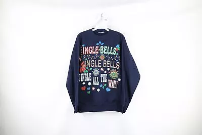 Vtg 90s Streetwear Womens L Faded Spell Out Christmas Jingle Bells Sweatshirt • $35.95