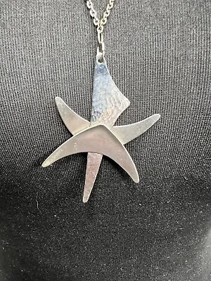 Vintage Moda Hand Made Silver Necklace Long Chain Hammered Starfish Minimalist • £15