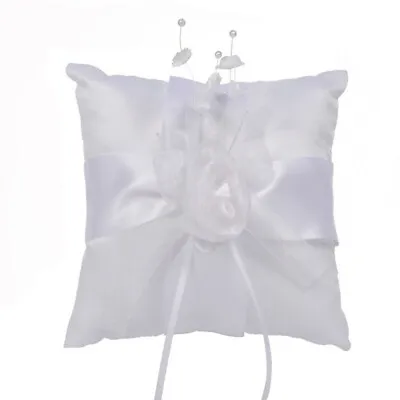  Wedding Ring Pillow Cushion Bridal Pearl Flower Ribbon Decorated Ring Bearer • £10.83