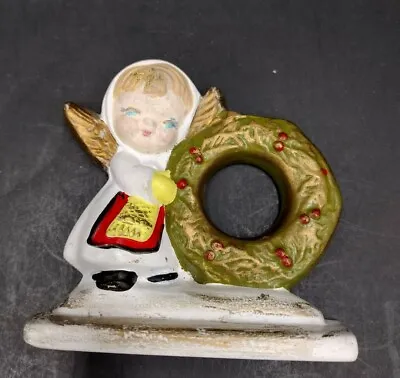 Vintage Ceramic Christmas Angel With Wreath 3in • $22.78