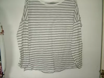 Grey White Striped Top 14 Large Jigsaw Round Neck Long Sleeves Classic • £3.99