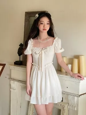 Vintage Sweet A Line Bow Women PartyElegant Short Puff Sleeve Evening Maxi Dress • $55.80