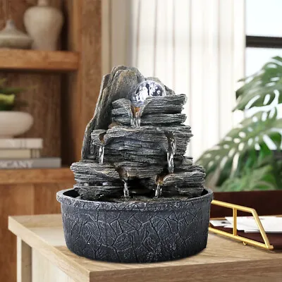 4-tier Rockery Tabletop Water Fountain Waterfall Indoor Fountain -Fengshui Ball • $34.99