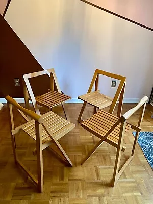 Set Of 4 Aldo Jacober Folding Wood Chairs Mid Century Modern • $385