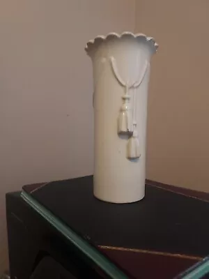 Vintage  Weller Pottery Vase - 7 3/4  Tall With Hanging Cords-Matte Beige • $3.79