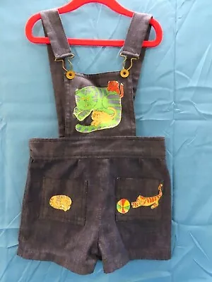 VTG 70's JEANS DENIM OVERALLS Shorts Shortalls KITTY CAT PATCHES Kids 8 (23 W) • $11.67