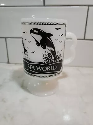 Vintage Fire King Mug  Milk Glass Sea World  Pedestal Coffee Cup • $9.99