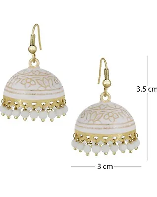 Indian Bollywood Gold White Meenakari Jhumka Jhumki Earring Gift Jewellery • $12.62
