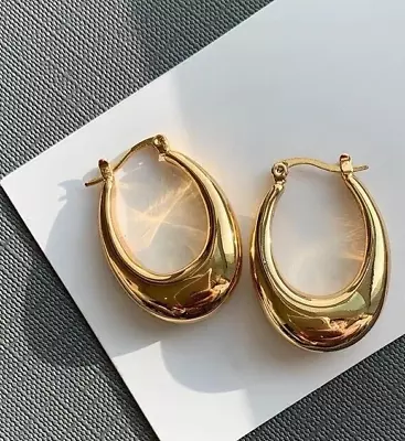 18ct Solid Gold Alta Handbag Hoops Earrings - 18K Au750 Large Chunky Stylish • £198