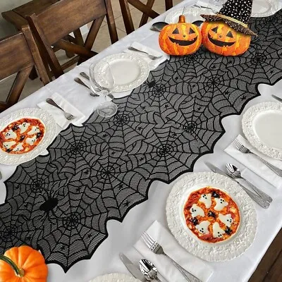 Halloween Black Lace Spider Web Table Runner Tablecloth Home Table Decor 72 X18  • $9.17