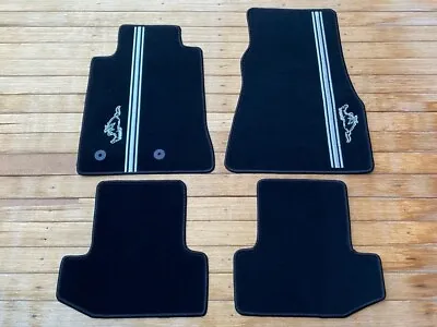 Fit For Ford Mustang Shelby Floor Mats Carpet Silver Stripe Black 4pcs  2015-23 • $149.99