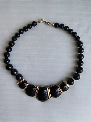 Vintage Napier Haute Couture Runway Black Enamel With Gold Trim Necklace • $24.99