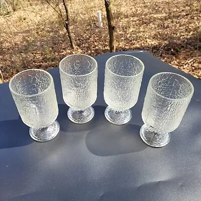 Vintage Indiana Glass Crystal Ice Textured Water 12oz Goblets Bark Set 4 EUC • $15.95