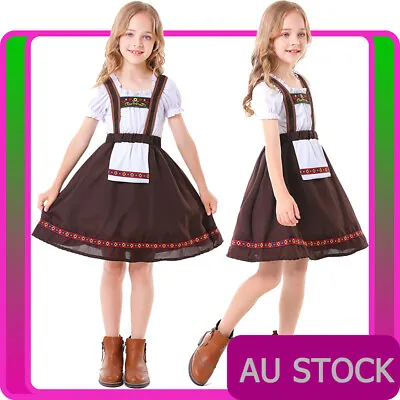 Girls Oktoberfest Beer Maid Costume Kids Child German Bavarian Fancy Dress • $35.14