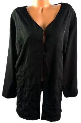 *Maggie Barnes Black Button Down Embroidered Beaded Long Sleeve Top 28W • $13.99
