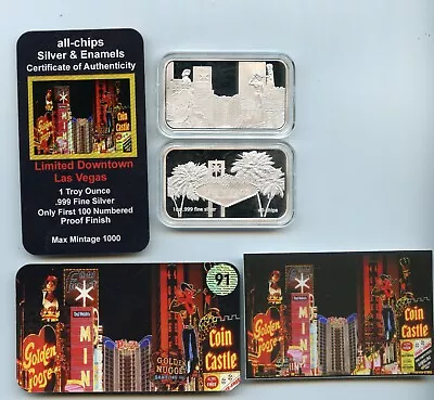 Las Vegas 1OZ Silver Bar Downtown Brand New Matching #'rd COA& Silver Bar LTD100 • $69.99