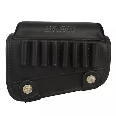 TOURBON Black Leather Rifle Cartridge Holder Ammo Buttstock Cheek Rest Riser Pad • $44.99