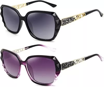 Oversized Polarized Sunglasses For Women Sparkling Composite Frame Classic Ladie • £15.99