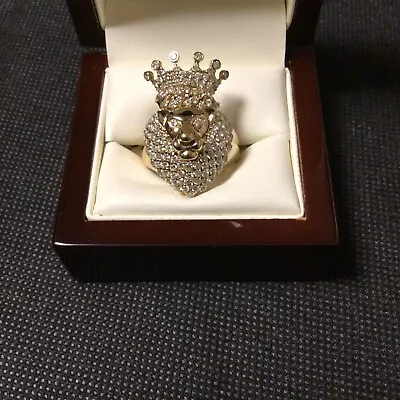 RARE  2ct Round Cut  Real Natural Diamond Lion Head Ring Men's 10k  Solid Gold • $1950