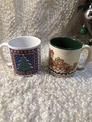 Lot 2 Vintage Christmas Coffee Mugs 1987 Teddy Bear Potpourri Press & Tree 1996 • $10.19