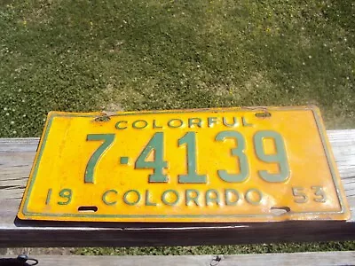 Vintage 1953 COLORADO  Embossed Metal License Plate     12 1/2   X 5 1/4   • $15