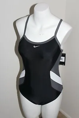 Nike Swimsuit One Piece Line Up Black White Gray Women Sz 32/6 NEW NWT • $34