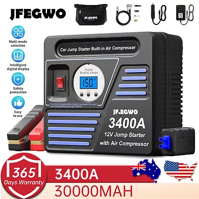 JF.EGWO Car Jump Starter 30000mAh 3000Amp Battery Power Bank Air Compressor 12V • $146.93
