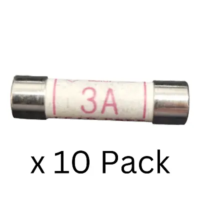 Pack Of 10 X 3 Amp Fuses Cartridge Domestic Mains Plug Household Ceramic +NEW+ • £2.99