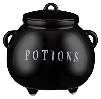 Black Cauldron Ceramic Filled Candle 12cm Potions Halloween Party Decor NEW • £14.95