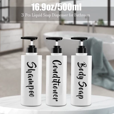 £11.99 • Buy 3pcs Reusable Hand Pump Dispenser Bottle Bathroom Shower Gel Shampoo 500ml