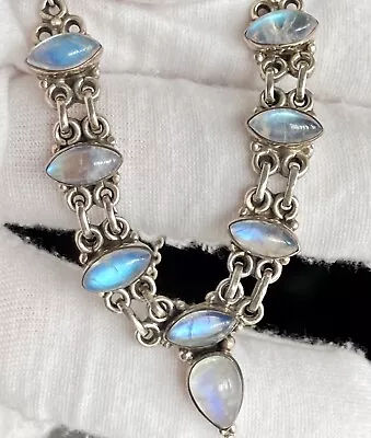 Vintage Sterling Silver Moonstone Necklace 16inch Beautiful Genuine Stones 925 • $145