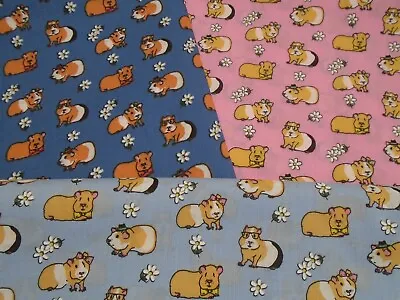 Fat Quarter Bundle Of 3 Guinea Pig Fabrics Pink Blue Fabric Material Pigs Craft • £5.39