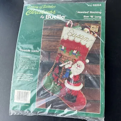 Vintage Vtg Christmas By Bucilla Fireside Santa 18   Stocking Kit 32224 New Nip • $17.99