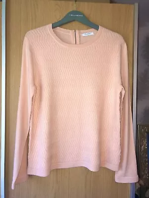 M&S Classic Soft Peach Round Neck Stitch Interest Zip Back Jumper Size 16 42” • £4.99