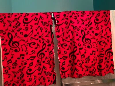 Lot Of 2 Black Music Notes On Red Fleece Fabric 40  By 25  & 40  By 21  • $9.99