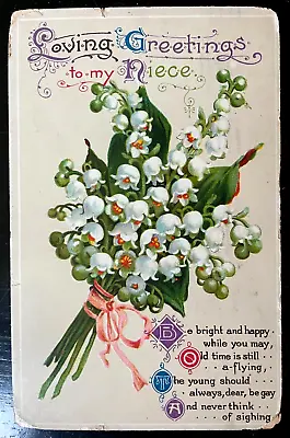 Vintage Victorian Postcard 1915 Loving Greetings To My Niece - Lily Of Valley • $9