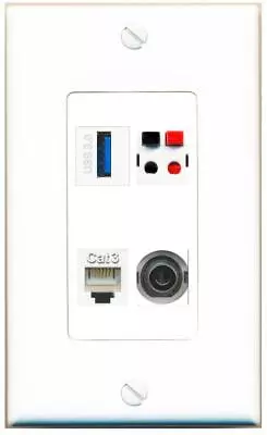 4 Port 1 Gang Jack Face Cover Coupler 3-5MM PHONE SPEAKER USB-3 Wall Plate • $17.44