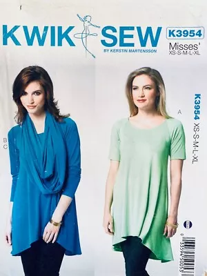 Kwik Sew Sewing Pattern K3954 | Misses Tunic Top & Scarf Sizes XS - XL UNCUT • $14.20