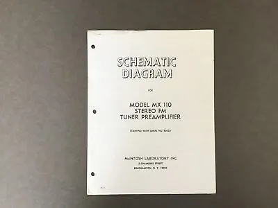 McIntosh MX110 Stereo FM Tuner Preamplifier Schematic Diagram Manual Original • $26.99