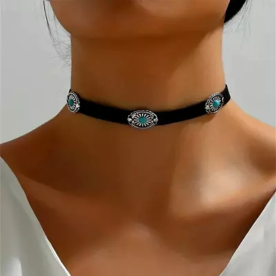 Vintage Bohemian Velvet Flower Disc Turquoise Women Choker Decoration Trendy New • $12.98