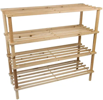 $33.90 • Buy 3 4 Tier Wooden Shoe Rack Shelf Organiser Small Storage Upright Stackable Stand