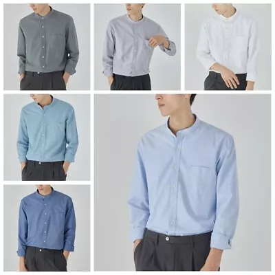 Men Plain Shirt Mandarin Collar Business Casual Blouse Button Up Long Sleeve New • $20.79